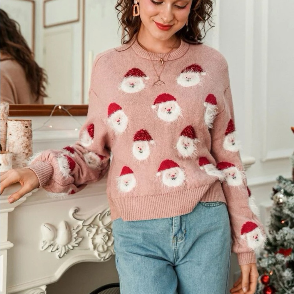 Drop Shoulder Santa Clause Ugly Christmas Sweater Pattern Sweater - Picture 3 of 8